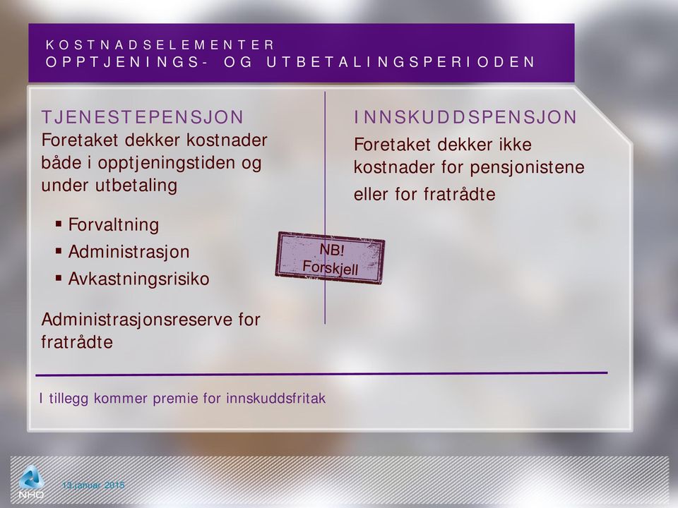 ikke kostnader for pensjonistene eller for fratrådte Forvaltning Administrasjon