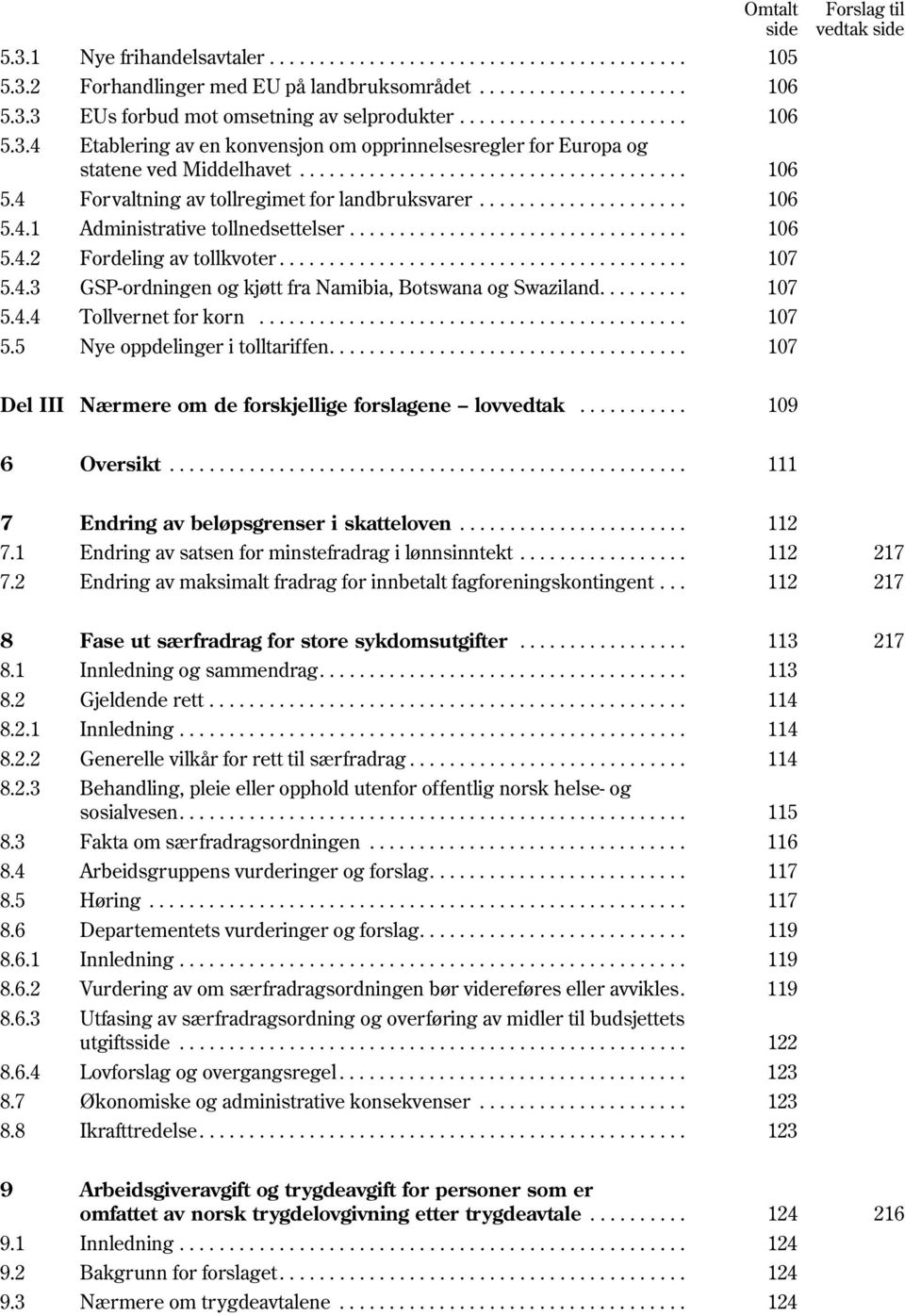 .................... 106 5.4.1 Administrative tollnedsettelser.................................. 106 5.4.2 Fordeling av tollkvoter......................................... 107 5.4.3 GSP-ordningen og kjøtt fra Namibia, Botswana og Swaziland.