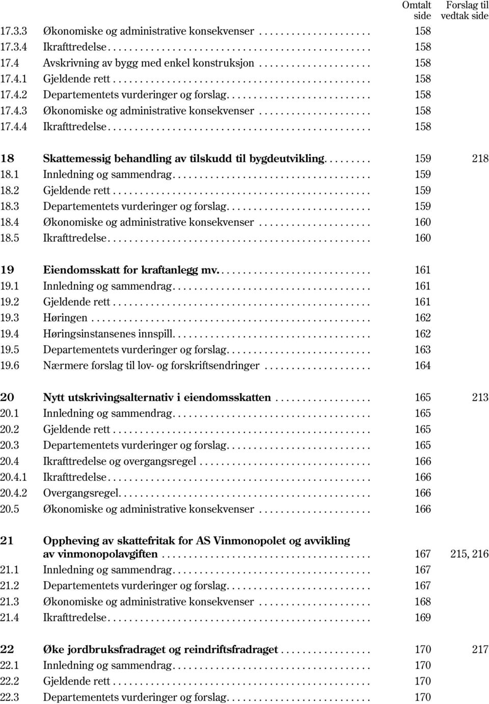 .................... 158 17.4.4 Ikrafttredelse................................................. 158 Forslag til vedtak side 18 Skattemessig behandling av tilskudd til bygdeutvikling......... 159 218 18.