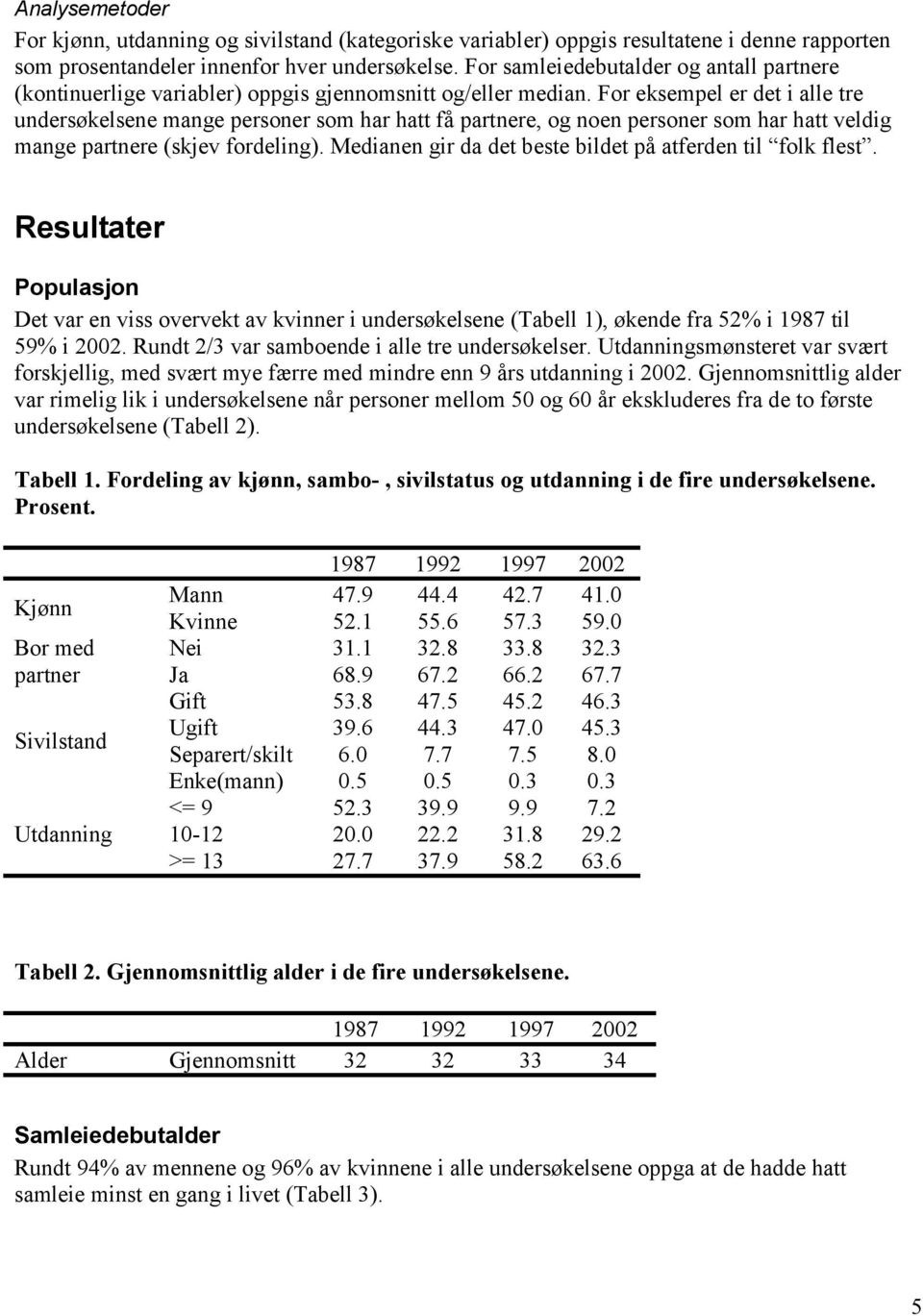 For eksempel er det i alle tre undersøkelsene mange personer som har hatt få partnere, og noen personer som har hatt veldig mange partnere (skjev fordeling).