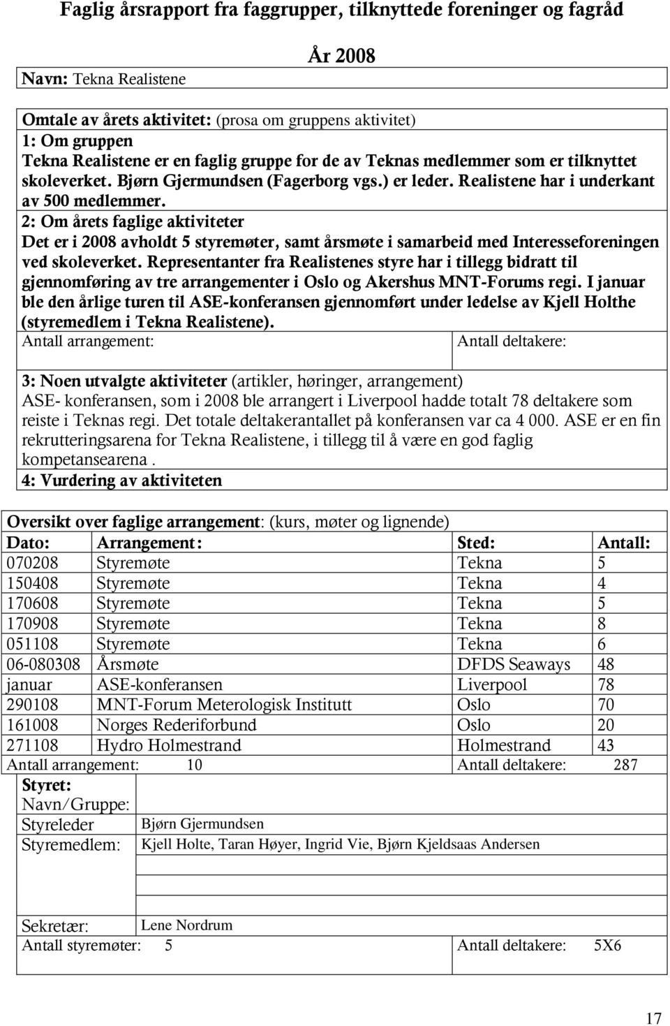 2: Om årets faglige aktiviteter Det er i 2008 avholdt 5 styremøter, samt årsmøte i samarbeid med Interesseforeningen ved skoleverket.