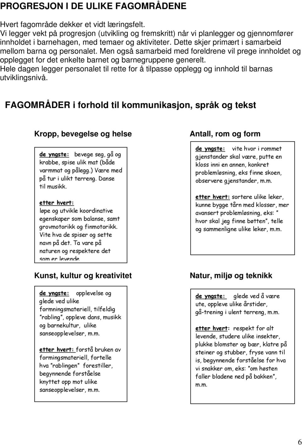 Men også samarbeid med foreldrene vil prege innholdet og opplegget for det enkelte barnet og barnegruppene generelt.