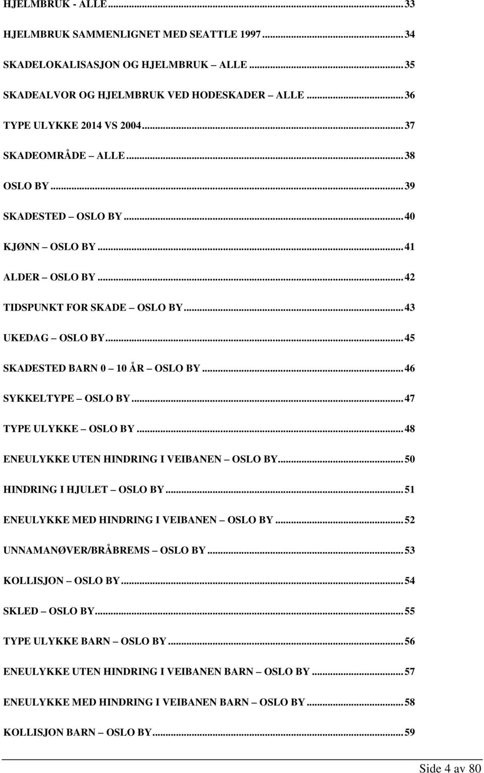 .. 46 SYKKELTYPE OSLO BY... 47 TYPE ULYKKE OSLO BY... 48 ENEULYKKE UTEN HINDRING I VEIBANEN OSLO BY... 50 HINDRING I HJULET OSLO BY... 51 ENEULYKKE MED HINDRING I VEIBANEN OSLO BY.