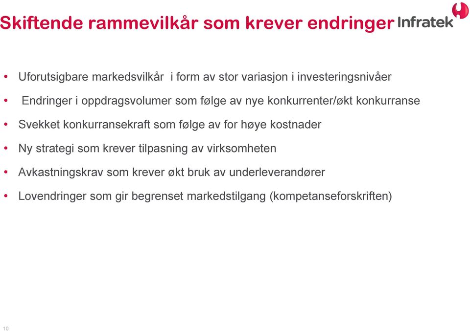 konkurransekraft som følge av for høye kostnader Ny strategi som krever tilpasning av virksomheten