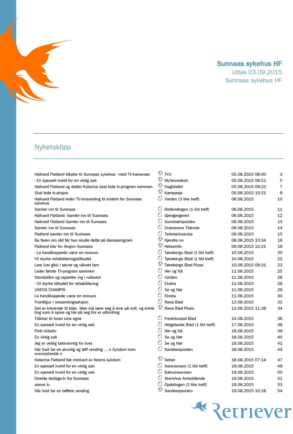 08.2015 10:21 9 Hallvard Flatland leder TV-innsamling til inntekt for Sunnaas sykehus Varden (3 like treff) 06.08.2015 10 Samler inn til Sunnaas Østlendingen (1 likt treff) 06.08.2015 11 Hallvard Flatland: Samler inn til Sunnaas Gjengangeren 06.