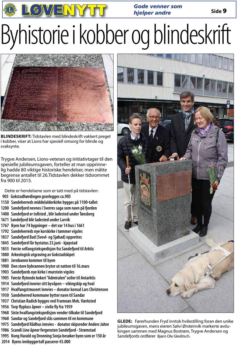 Tidstavlen dekker tidsrommet fra 900 til 2015. Dette er hendelsene som er tatt med på tidstavlen: 905 Gokstadhøvdingen gravlegges ca.