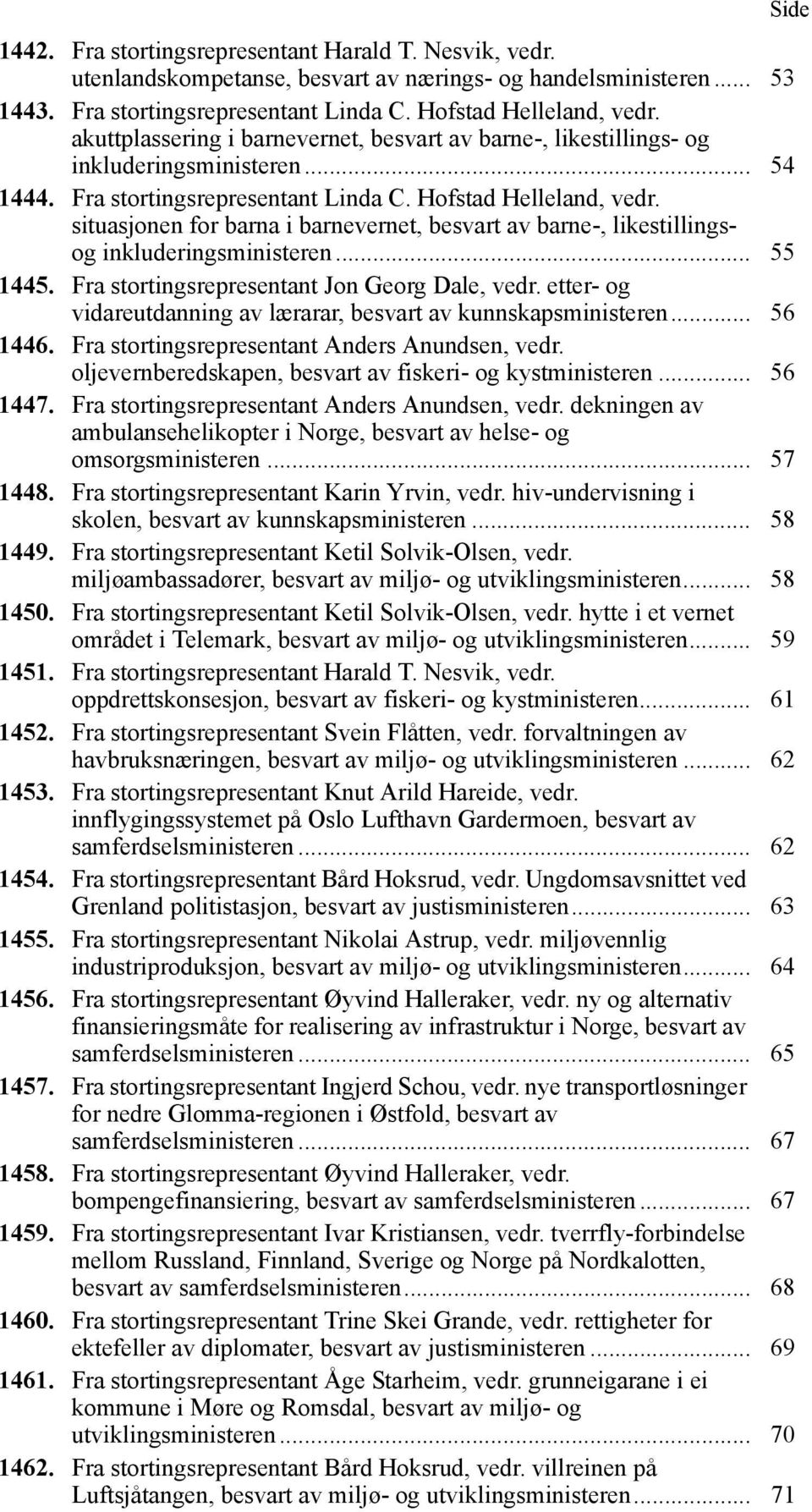 situasjonen for barna i barnevernet, besvart av barne-, likestillingsog inkluderingsministeren... 55 1445. Fra stortingsrepresentant Jon Georg Dale, vedr.