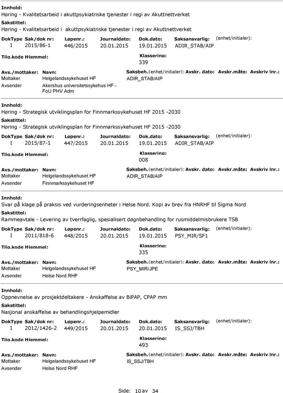 : ADR_STAB/A Akershus universitetssykehus HF - Fo HV Adm nnhold: Høring - Strategisk utviklingsplan for Finnmarkssykehuset HF 2015-2030 Høring - Strategisk utviklingsplan for Finnmarkssykehuset HF