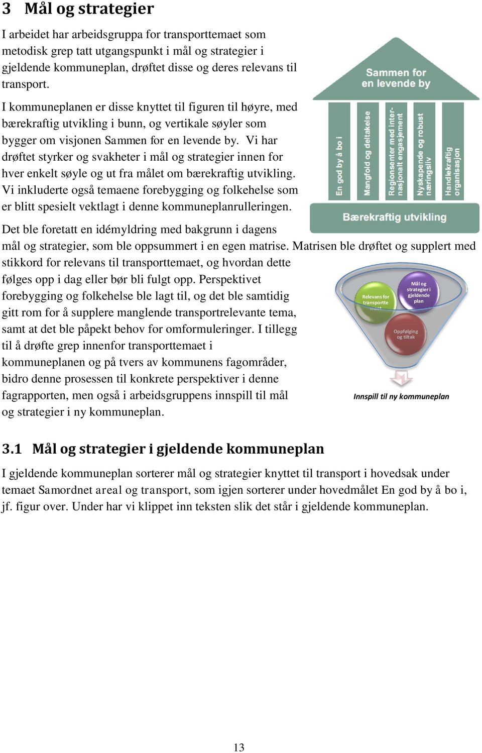 Vi har drøftet styrker og svakheter i mål og strategier innen for hver enkelt søyle og ut fra målet om bærekraftig utvikling.