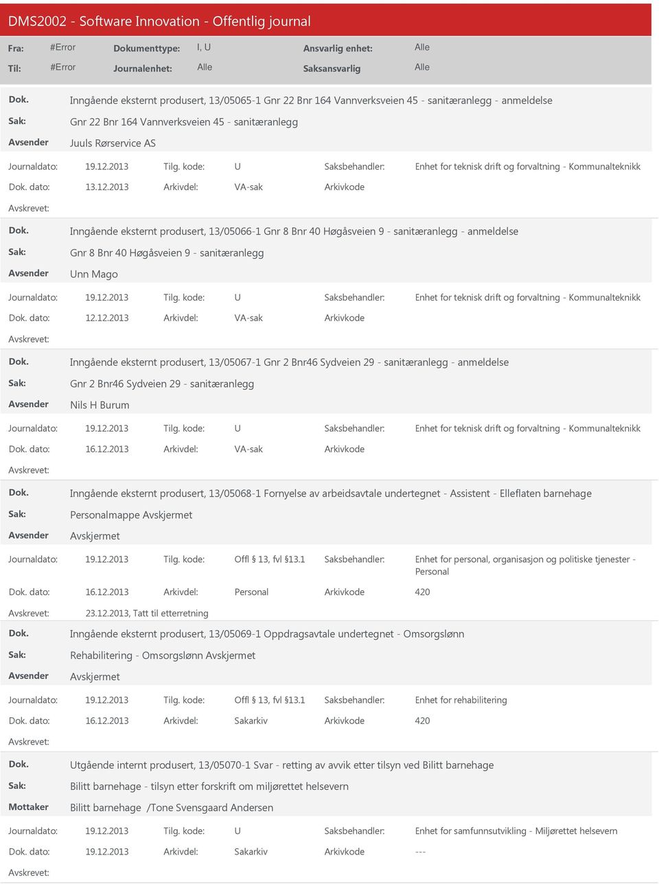 12.2013 Inngående eksternt produsert, 13/05067-1 Gnr 2 Bnr46 Sydveien 29 - sanitæranlegg - anmeldelse Gnr 2 Bnr46 Sydveien 29 - sanitæranlegg Nils H Burum dato: 16.12.2013 Inngående eksternt