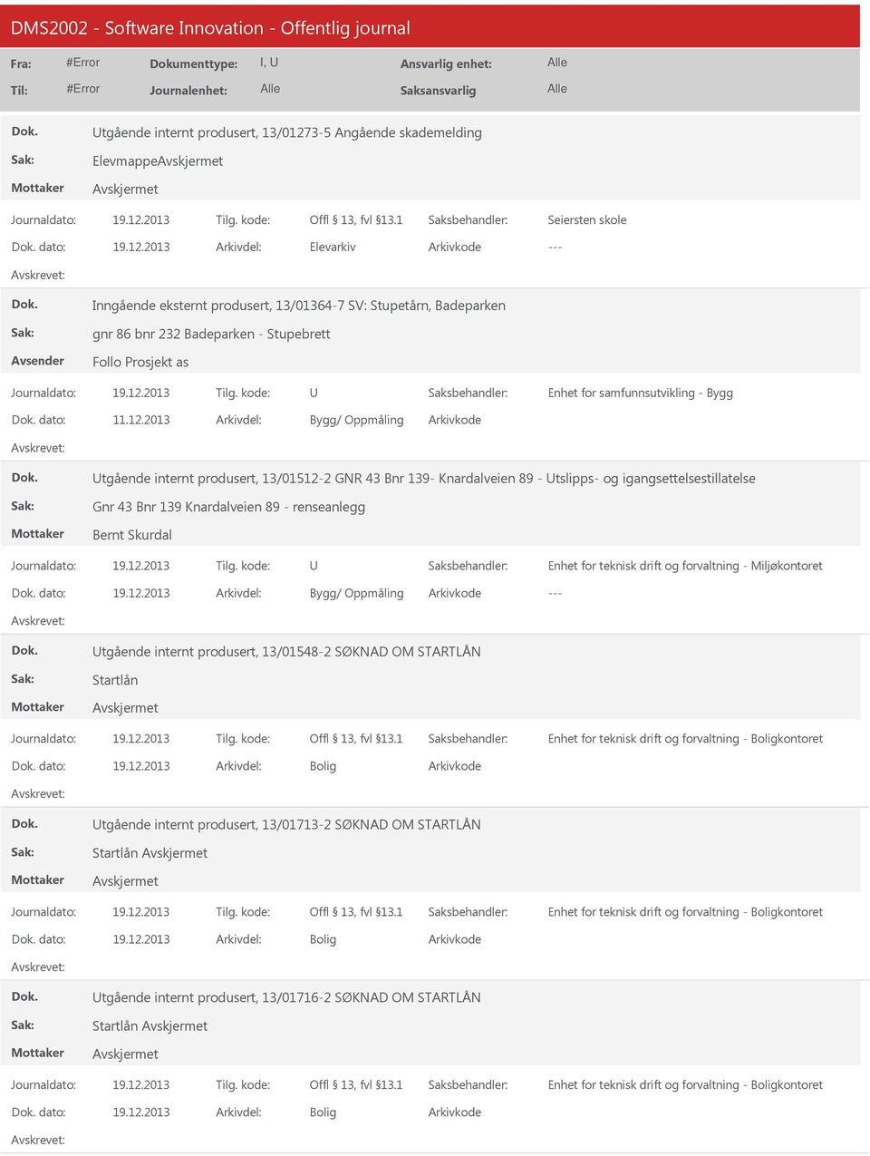 2013 tgående internt produsert, 13/01512-2 GNR 43 Bnr 139- Knardalveien 89 - tslipps- og igangsettelsestillatelse Gnr 43 Bnr 139 Knardalveien 89 - renseanlegg Bernt Skurdal Enhet for teknisk drift og