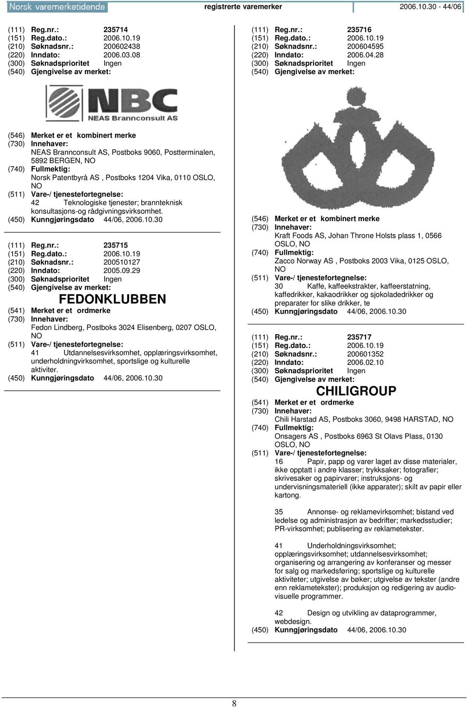 rådgivningsvirksomhet. (111) Reg.nr.: 235715 (151) Reg.dato.: 2006.10.19 (210) Søknadsnr.: 200510127 (220) Inndato: 2005.09.