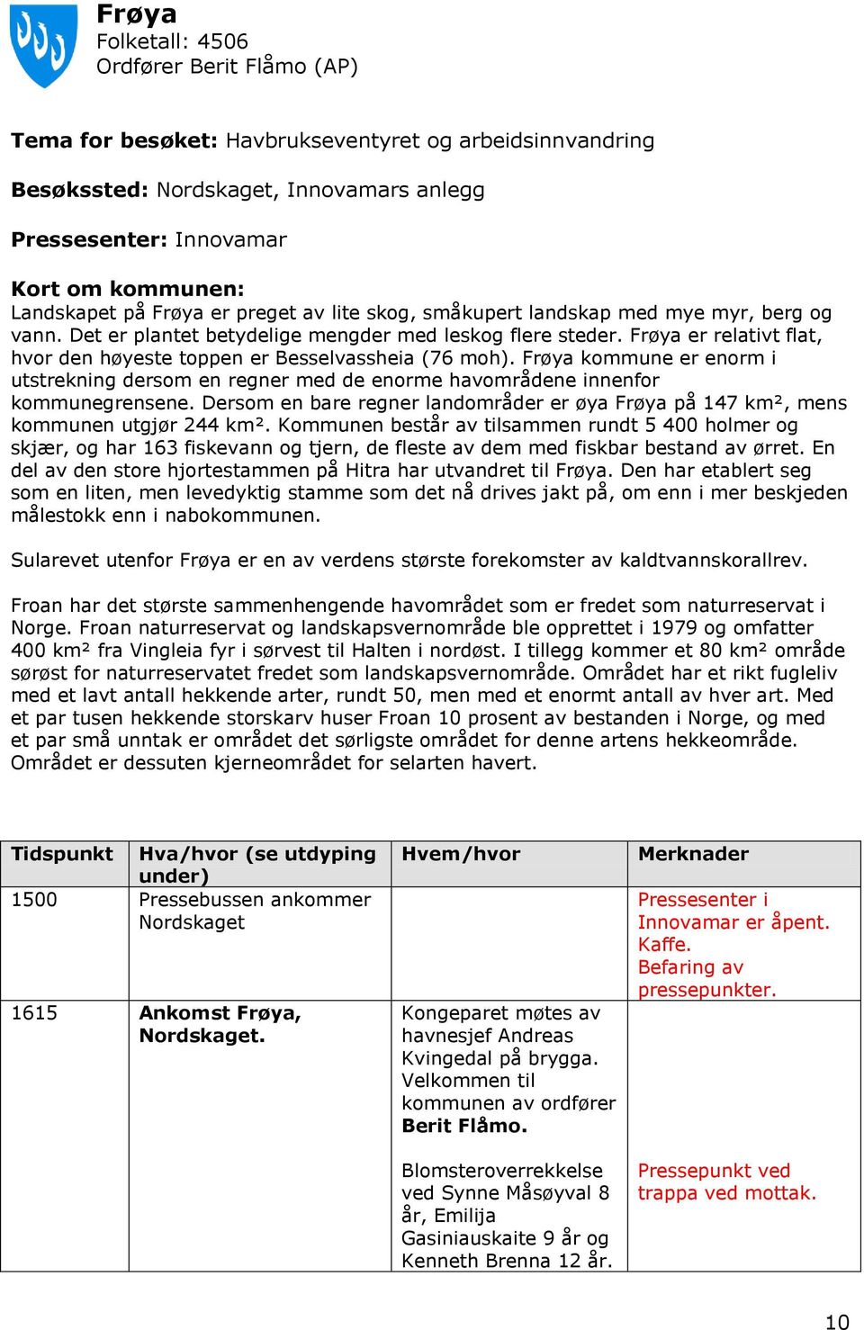 Frøya er relativt flat, hvor den høyeste toppen er Besselvassheia (76 moh). Frøya kommune er enorm i utstrekning dersom en regner med de enorme havområdene innenfor kommunegrensene.