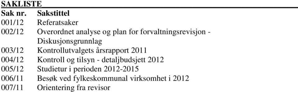 forvaltningsrevisjon - Diskusjonsgrunnlag 003/12 Kontrollutvalgets årsrapport 2011