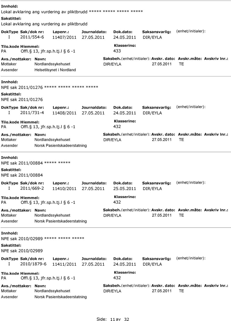 /mottaker: Navn: Saksbeh. Avskr. dato: Avskr.måte: Avskriv lnr.: DR/EYLA TE Norsk asientskadeerstatning NE sak 2011/00884 NE sak 2011/00884 2011/669-2 11410/2011 DR/EYLA A Offl. 13, jfr.sp.h.tj.