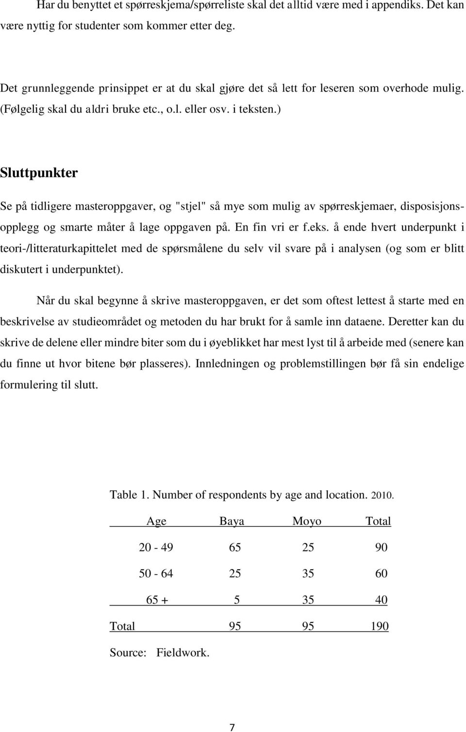 ) Sluttpunkter Se på tidligere masteroppgaver, og "stjel" så mye som mulig av spørreskjemaer, disposisjonsopplegg og smarte måter å lage oppgaven på. En fin vri er f.eks.