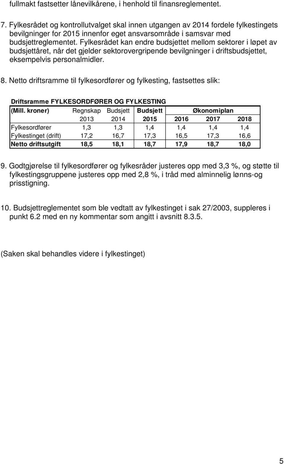 Fylkesrådet kan endre budsjettet mellom sektorer i løpet av budsjettåret, når det gjelder sektorovergripende bevilgninger i driftsbudsjettet, eksempelvis personalmidler. 8.