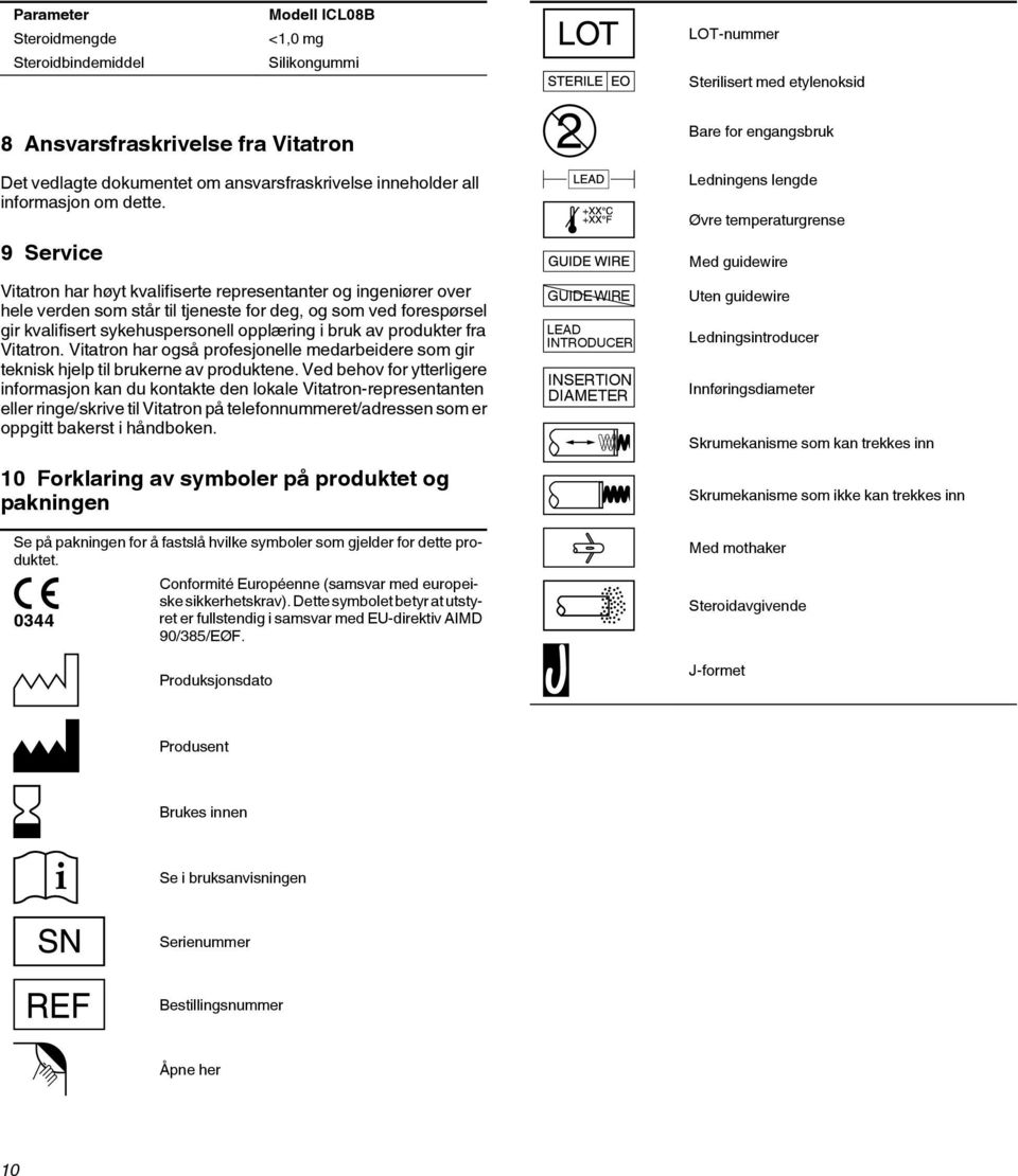 9 Service Vitatron har høyt kvalifiserte representanter og ingeniører over hele verden som står til tjeneste for deg, og som ved forespørsel gir kvalifisert sykehuspersonell opplæring i bruk av