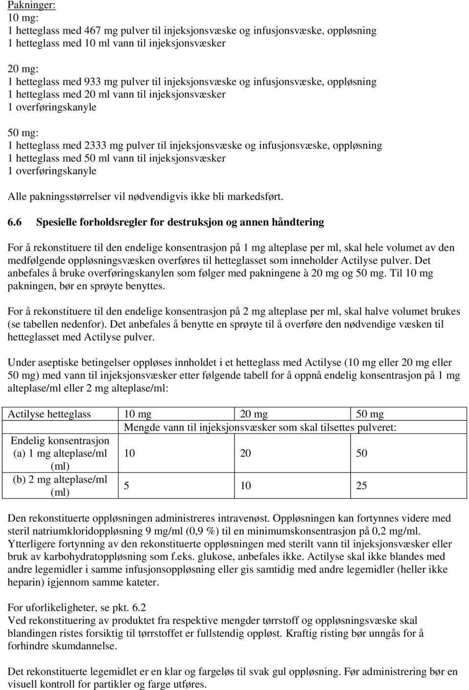 oppløsning 1 hetteglass med 50 vann til injeksjonsvæsker 1 overføringskanyle Alle pakningsstørrelser vil nødvendigvis ikke bli markedsført. 6.