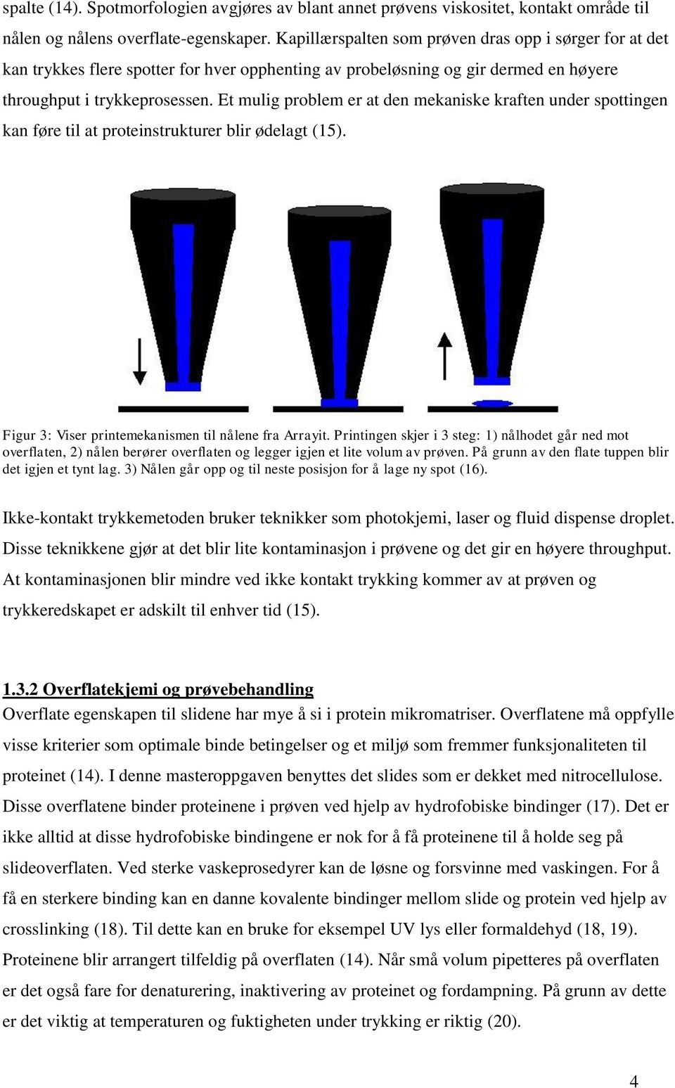 Et mulig problem er at den mekaniske kraften under spottingen kan føre til at proteinstrukturer blir ødelagt (15). Figur 3: Viser printemekanismen til nålene fra Arrayit.