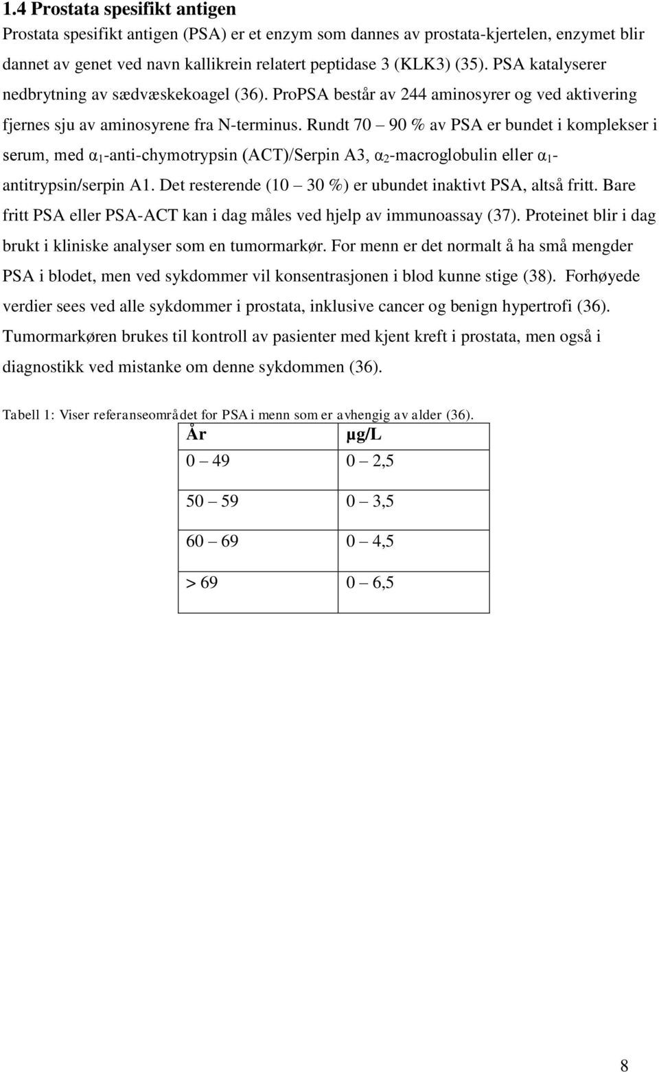 Rundt 70 90 % av PSA er bundet i komplekser i serum, med α 1 -anti-chymotrypsin (ACT)/Serpin A3, α 2 -macroglobulin eller α 1 - antitrypsin/serpin A1.