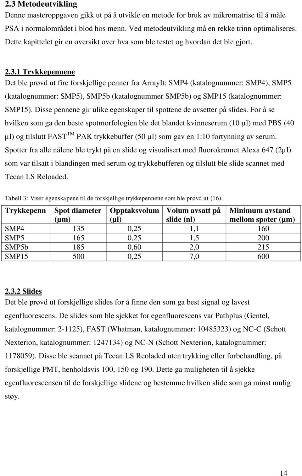 1 Trykkepennene Det ble prøvd ut fire forskjellige penner fra ArrayIt: SMP4 (katalognummer: SMP4), SMP5 (katalognummer: SMP5), SMP5b (katalognummer SMP5b) og SMP15 (katalognummer: SMP15).