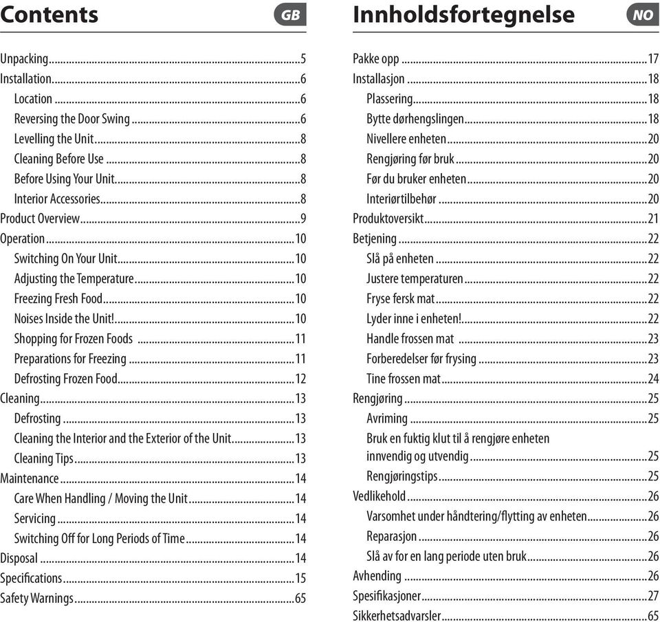 ...10 Shopping for Frozen Foods...11 Preparations for Freezing...11 Defrosting Frozen Food...12 Cleaning...13 Defrosting...13 Cleaning the Interior and the Exterior of the Unit...13 Cleaning Tips.