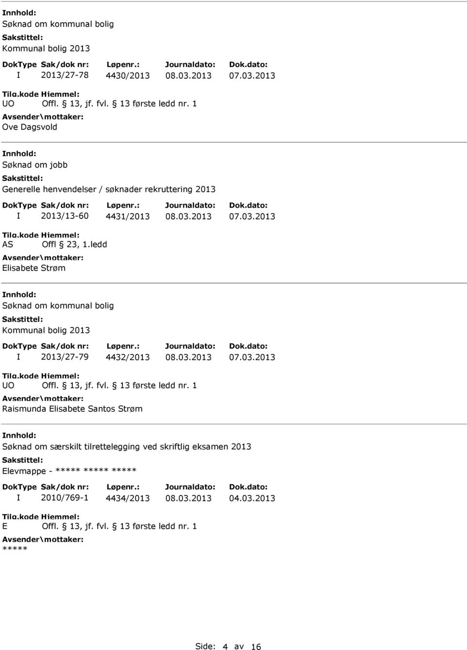 Søknad om kommunal bolig Kommunal bolig 2013 2013/27-79 4432/2013 O Raismunda Elisabete Santos Strøm