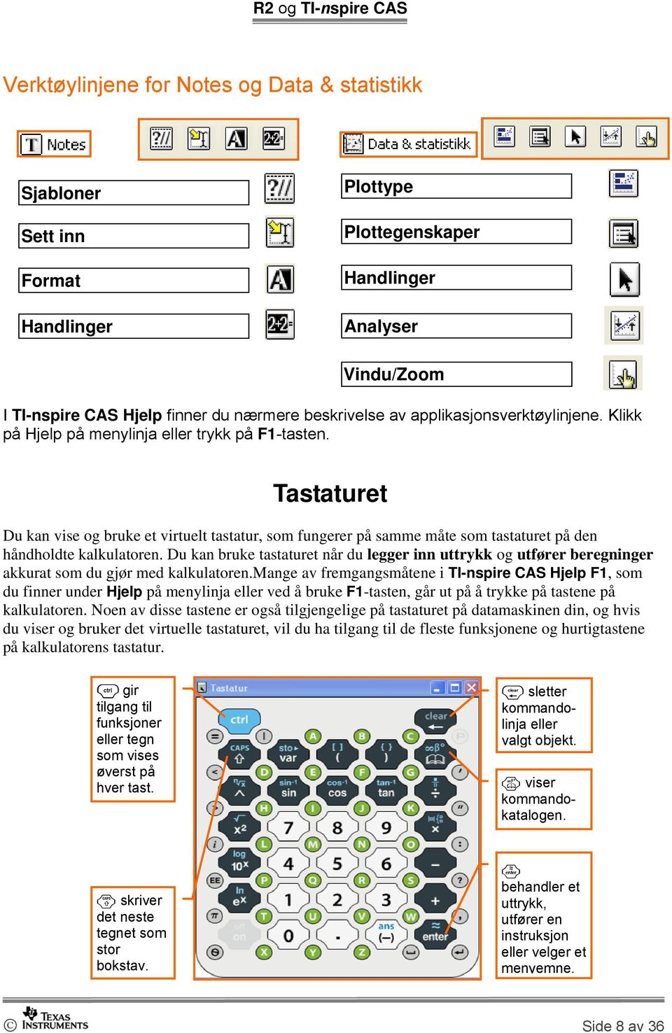 Tastaturet Du kan vise og bruke et virtuelt tastatur, som fungerer på samme måte som tastaturet på den håndholdte kalkulatoren.