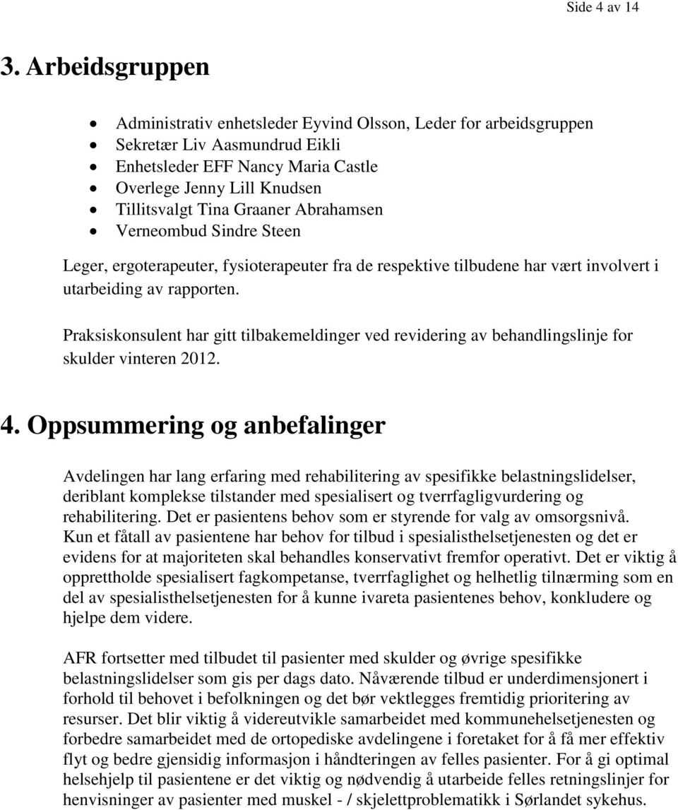 Abrahamsen Verneombud Sindre Steen Leger, ergoterapeuter, fysioterapeuter fra de respektive tilbudene har vært involvert i utarbeiding av rapporten.