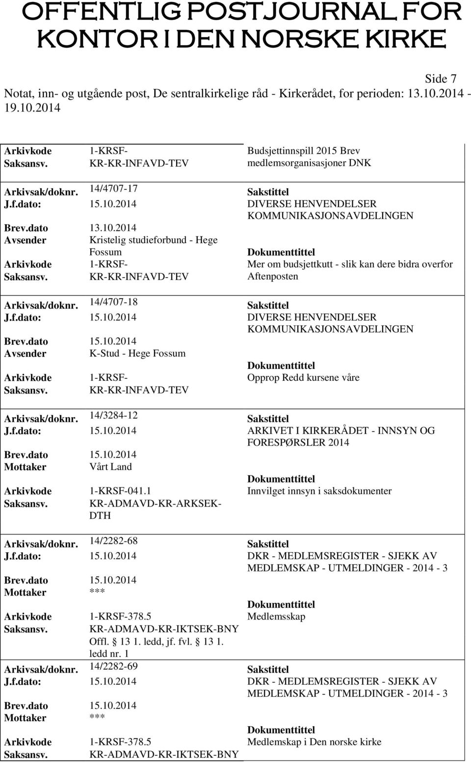 KR-KR-INFAVD-TEV Aftenposten Arkivsak/doknr. 14/4707-18 Sakstittel J.f.dato: 15.10.