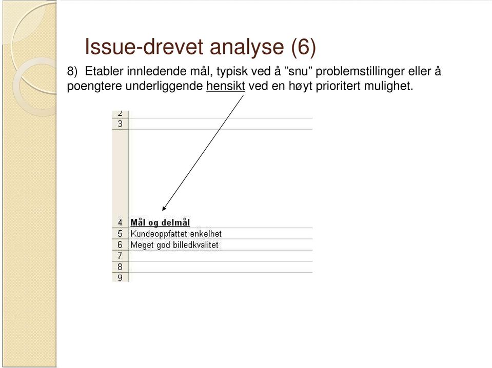 problemstillinger eller å poengtere