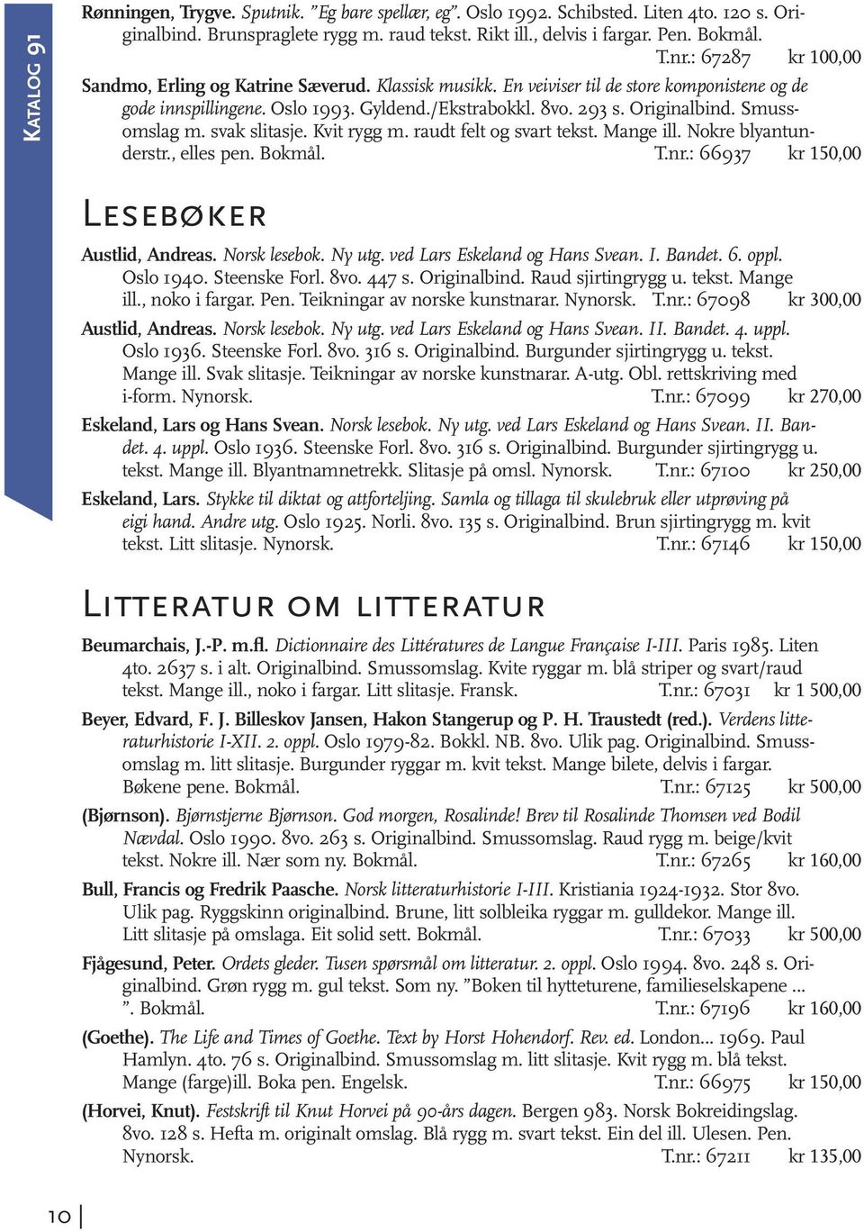 Smussomslag m. svak slitasje. Kvit rygg m. raudt felt og svart tekst. Mange ill. Nokre blyantunderstr., elles pen. Bokmål. T.nr.: 66937 kr 150,00 10 Lesebøker Austlid, Andreas. Norsk lesebok. Ny utg.