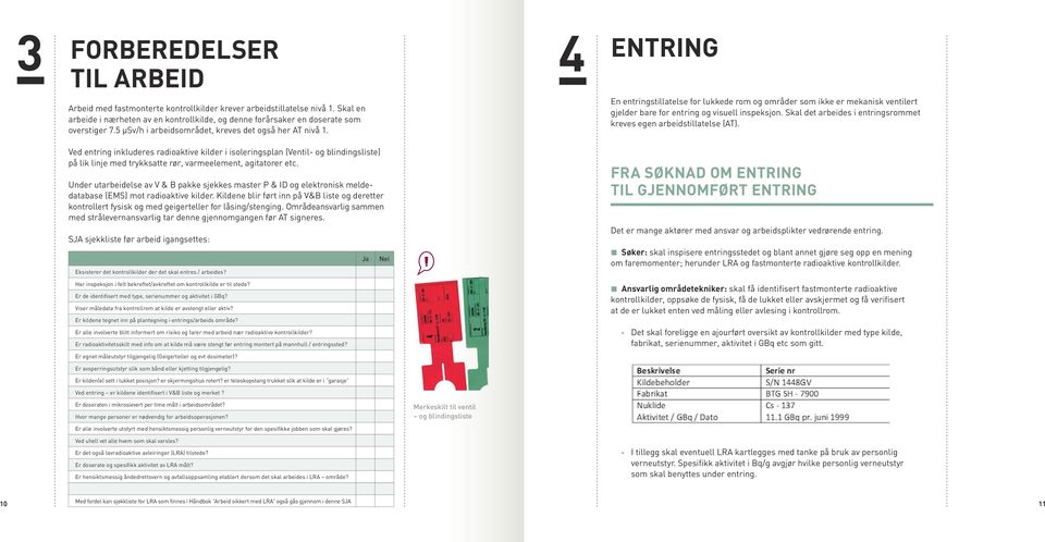 En entringstillatelse for lukkede rom og områder som ikke er mekanisk ventilert gjelder bare for entring og visuell inspeksjon. Skal det arbeides i entringsrommet kreves egen arbeidstillatelse (AT).