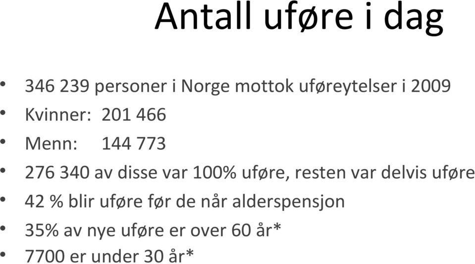 disse var 100% uføre, resten var delvis uføre 42 % blir uføre