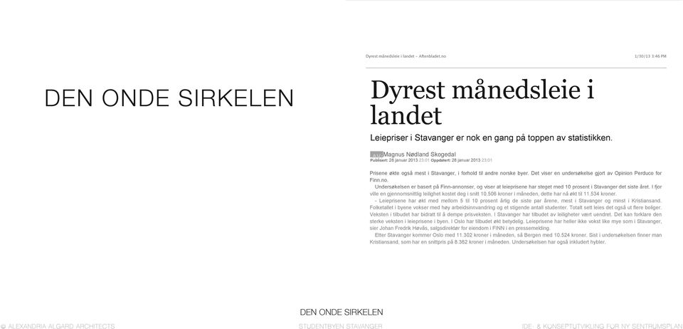 AV: Magnus Nødland Skogedal Publisert: 28 januar 2013 23:01 Oppdatert: 28 januar 2013 23:01 Prisene økte også mest i Stavanger, i forhold til andre norske byer.