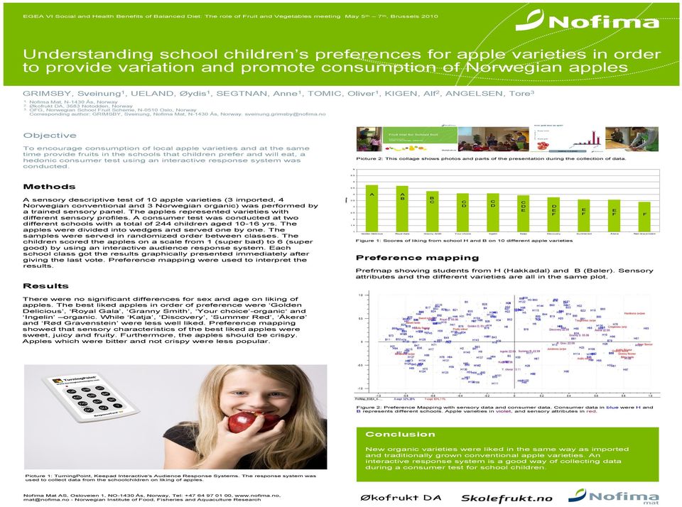 Nofima Mat, N-1430 Ås, Norway Økofrukt DA, 3683 Notodden, Norway OFG, Norwegian School Fruit Scheme, N-0510 Oslo, Norway Corresponding author: GRIMSBY, Sveinung, Nofima Mat, N-1430 Ås, Norway.