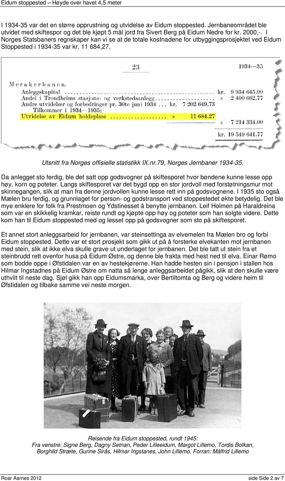 79, Norges Jernbaner 1934-35. Da anlegget sto ferdig, ble det satt opp godsvogner på skiftesporet hvor bøndene kunne lesse opp høy, korn og poteter.