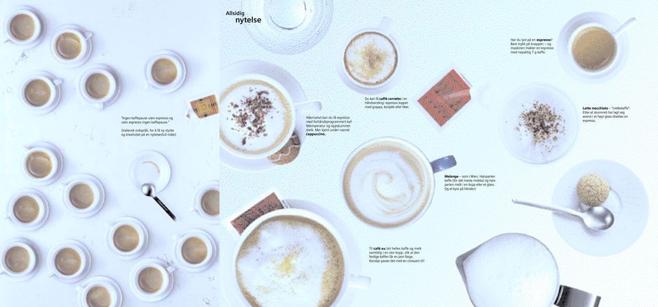 Mer kjent under navnet cappuccino. Du kan få caffè corretto i en håndvending: espresso toppet med grappa, konjakk eller likør.