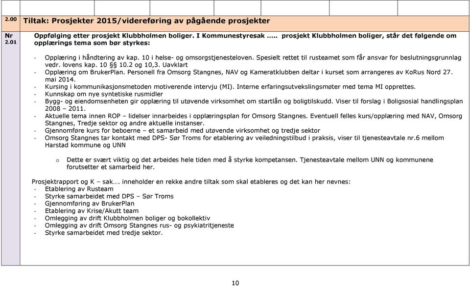 Spesielt rettet til rusteamet som får ansvar for beslutningsgrunnlag vedr. lovens kap. 10 10.2 og 10,3. Uavklart - Opplæring om BrukerPlan.