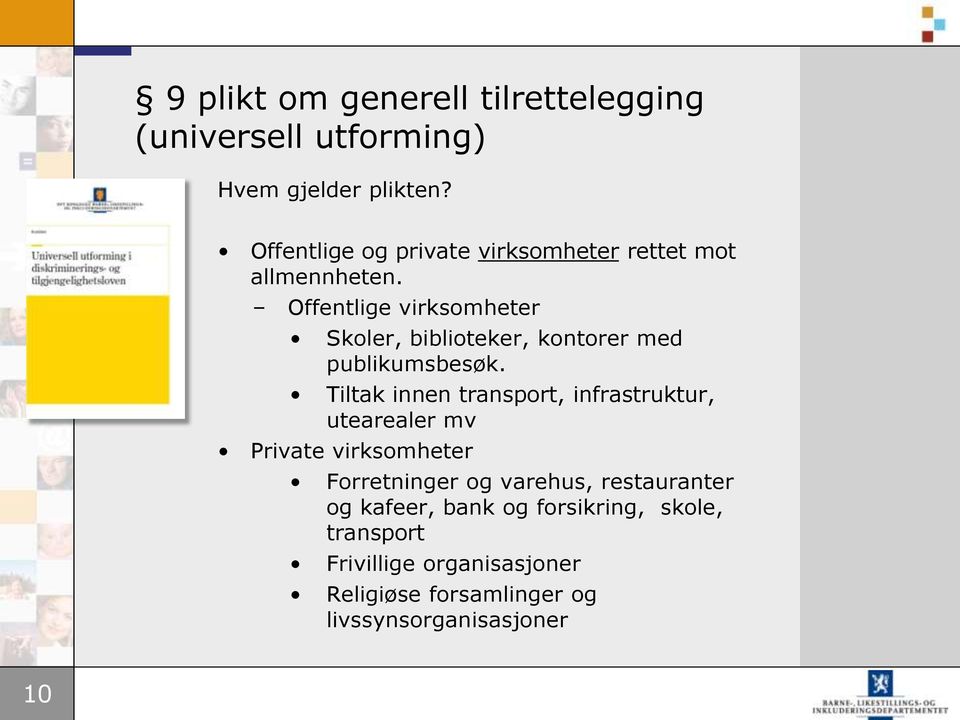 Offentlige virksomheter Skoler, biblioteker, kontorer med publikumsbesøk.