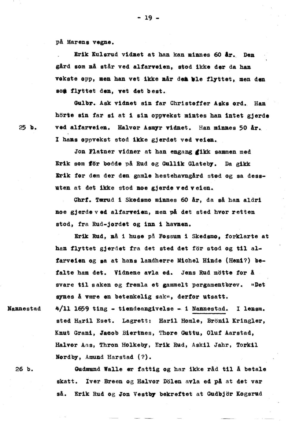 ,r vidaet. Han Jl,iues 50 11'. I haa. oppvekst stod ikke gjerdet ved vei_. Jon llatner vidner at han engang,ikt sammen med Kr1k som fisr bodde pl Rud eg Qu.lllk GlatebJ'.