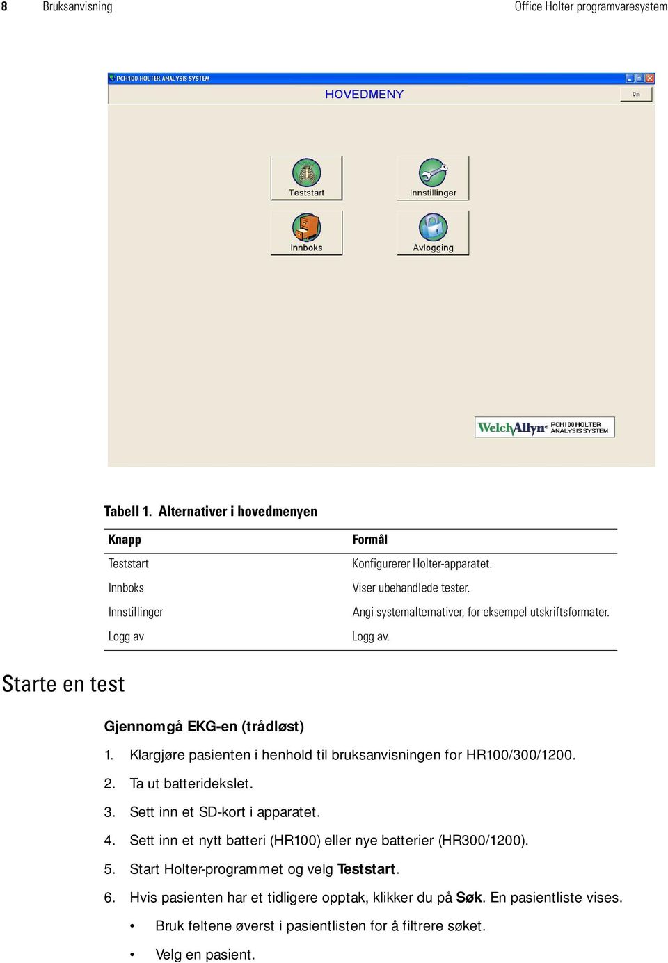 Klargjøre pasienten i henhold til bruksanvisningen for HR100/300/1200. 2. Ta ut batteridekslet. 3. Sett inn et SD-kort i apparatet. 4.