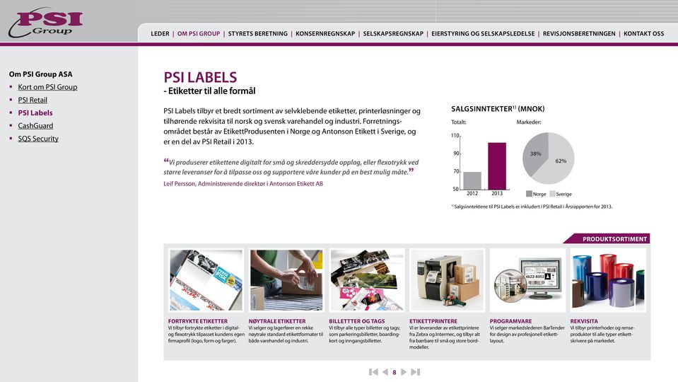 Forretningsområdet består av EtikettProdusenten i Norge og Antonson Etikett i Sverige, og er en del av PSI Retail i 2013.