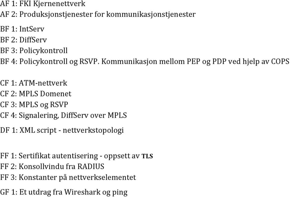 Kommunikasjon mellom PEP og PDP ved hjelp av COPS CF 1: ATM-nettverk CF 2: MPLS Domenet CF 3: MPLS og RSVP CF 4: