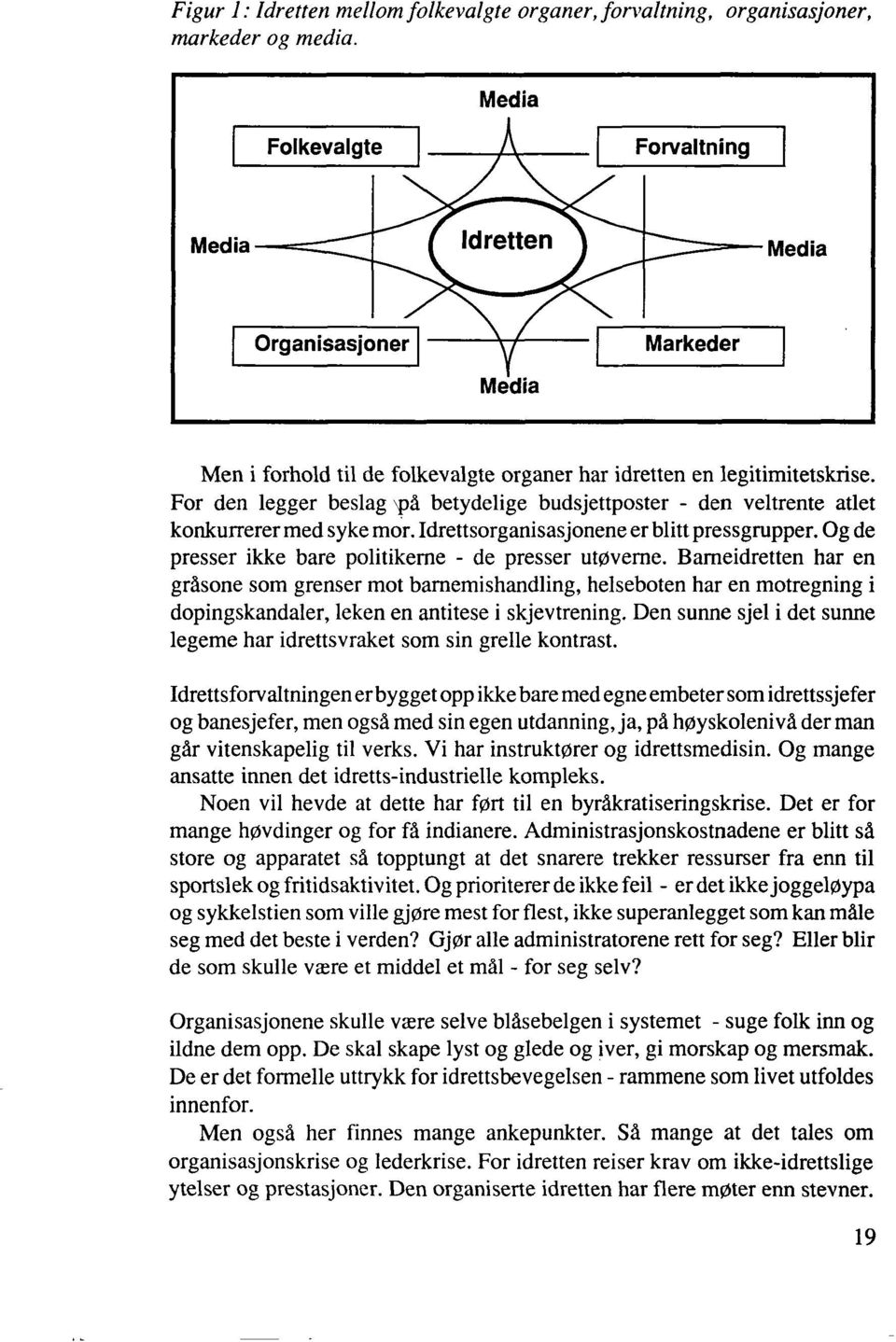 For den legger beslag 'På betydelige budsjettposter - den veltrente atlet konkurrerer med syke mor. Idrettsorganisasjonene er blitt pressgrupper.