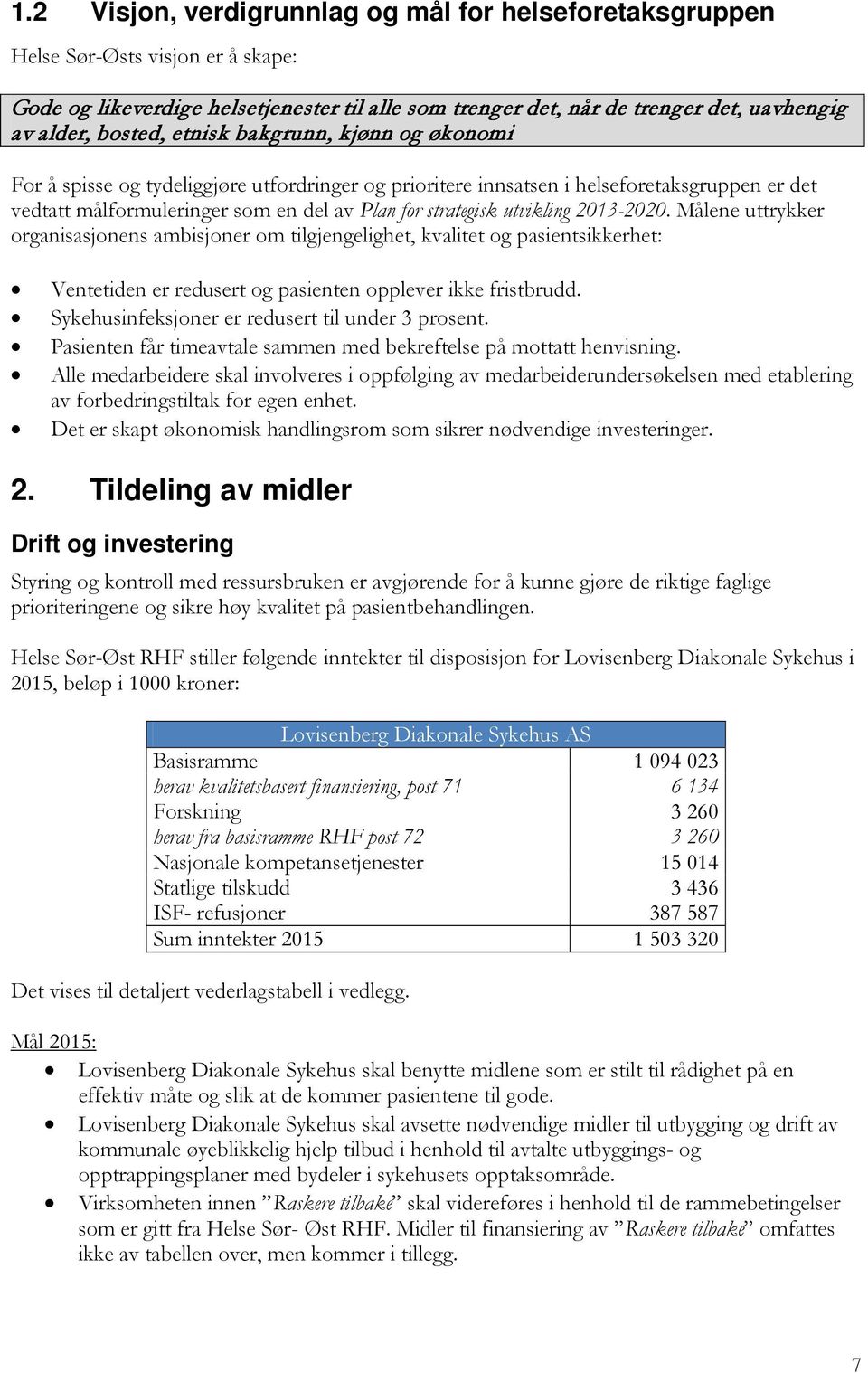 utvikling 2013-2020. Målene uttrykker organisasjonens ambisjoner om tilgjengelighet, kvalitet og pasientsikkerhet: Ventetiden er redusert og pasienten opplever ikke fristbrudd.