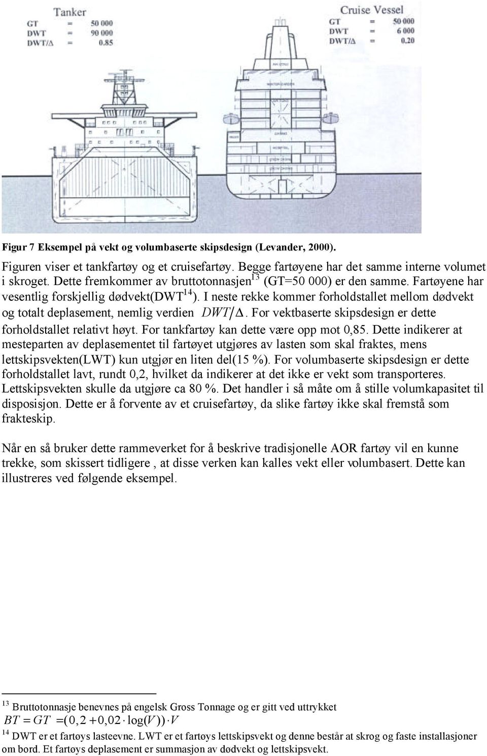 I neste rekke kommer forholdstallet mellom dødvekt og totalt deplasement, nemlig verdien DWT. For vektbaserte skipsdesign er dette forholdstallet relativt høyt.