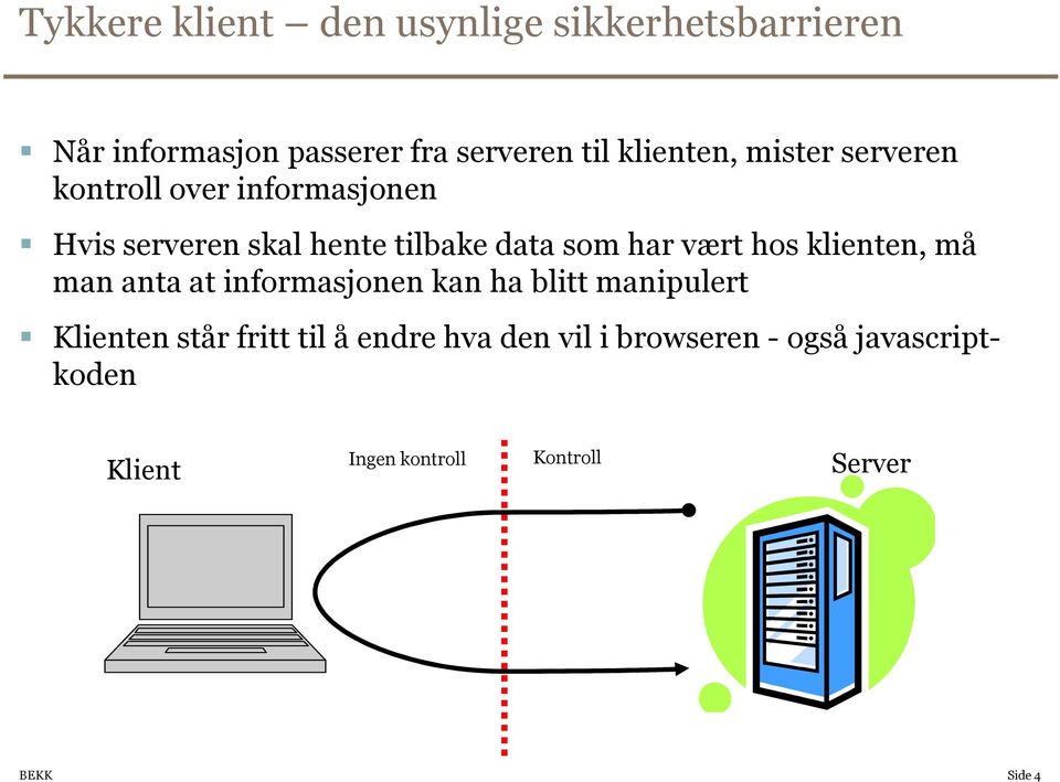 har vært hos klienten, må man anta at informasjonen kan ha blitt manipulert Klienten står fritt