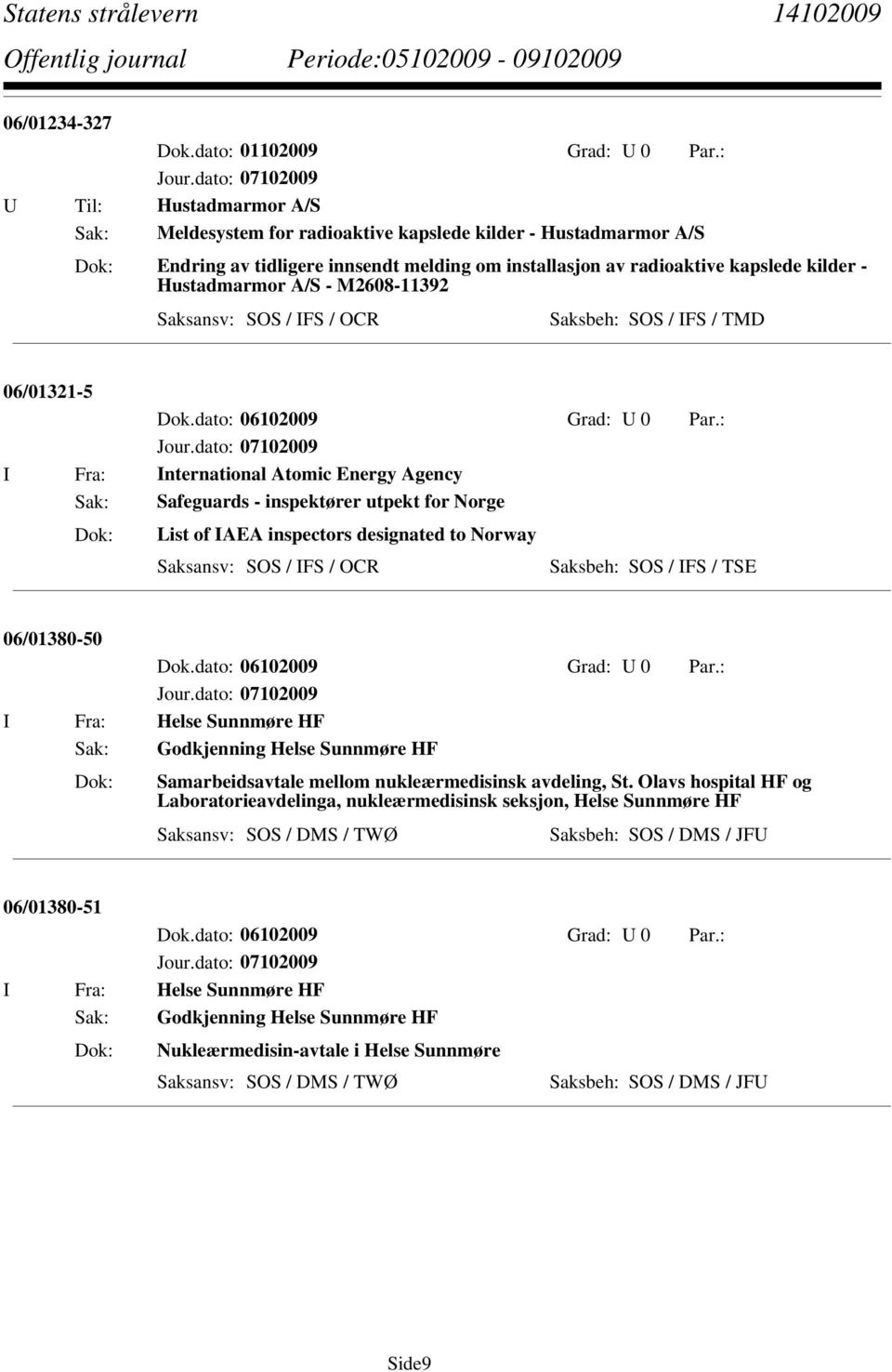 M2608-11392 Saksbeh: SOS / IFS / TMD 06/01321-5 I Fra: International Atomic Energy Agency Sak: Safeguards - inspektører utpekt for Norge List of IAEA inspectors designated to Norway Saksbeh: SOS /